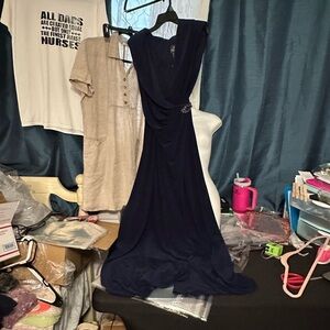 Adrianna Papell Midnight Blue Jumpsuit with Jewel Accents